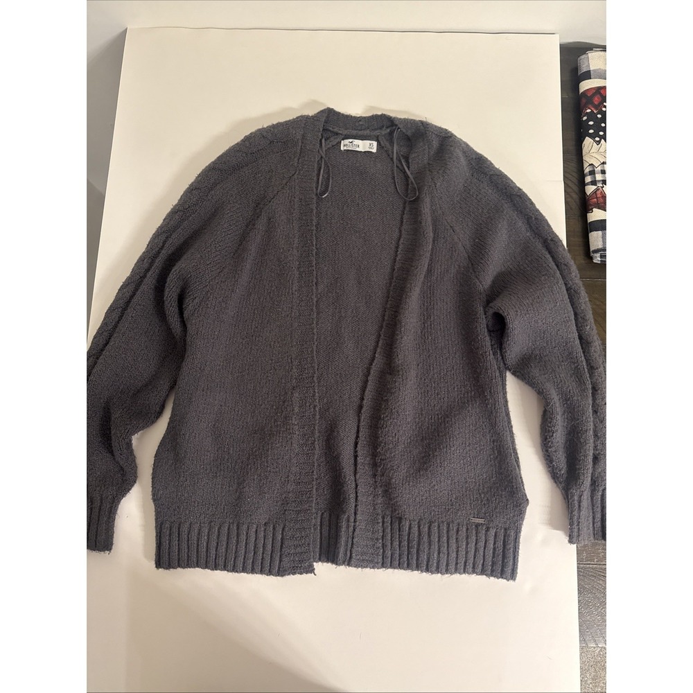 Women's Grey Hollister‎ Open Front Cardigan Sweater Size XS Long Sleeve Pockets